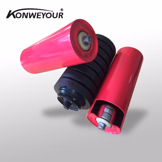 Nastro trasportatore HDPE Nylon Plastica Acciaio Supporto per addestramento autoallineante Carrello concavo Disco rivestito in gomma Compensazione impatto Ritorno piatto Guida ad ala Rullo a festone